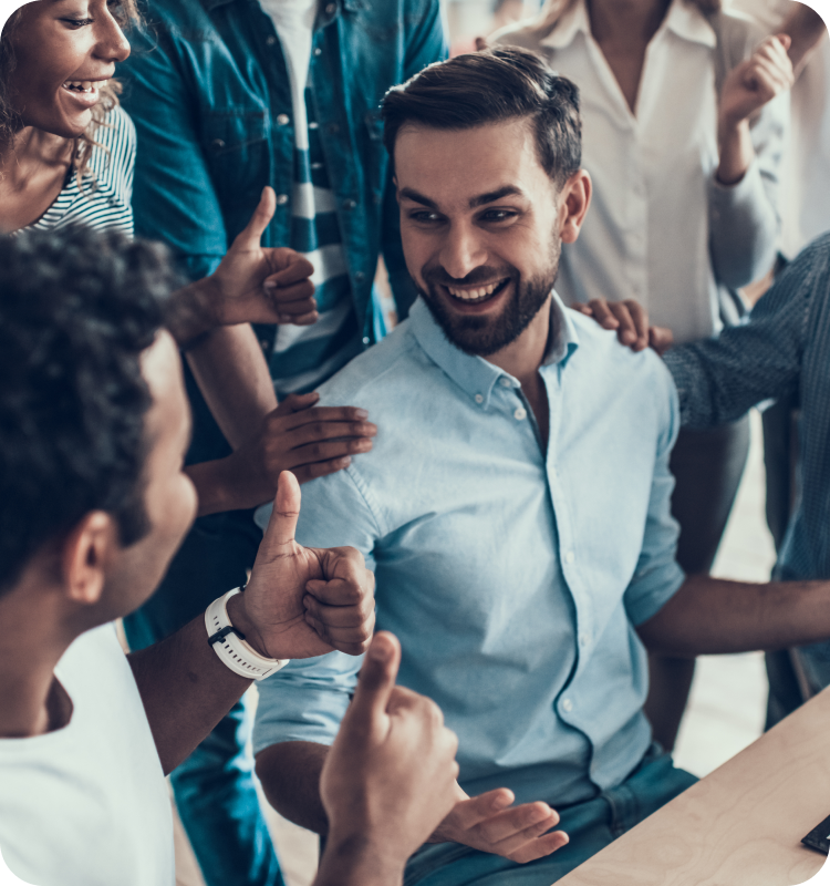 Entrance - Man being praised for passing the interview