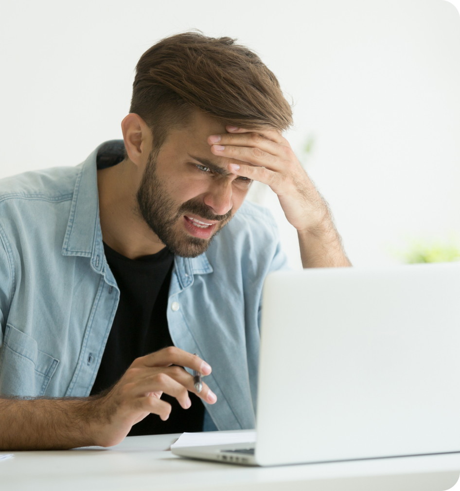Entrance - Man not understanding the job openings he is viewing on the computer